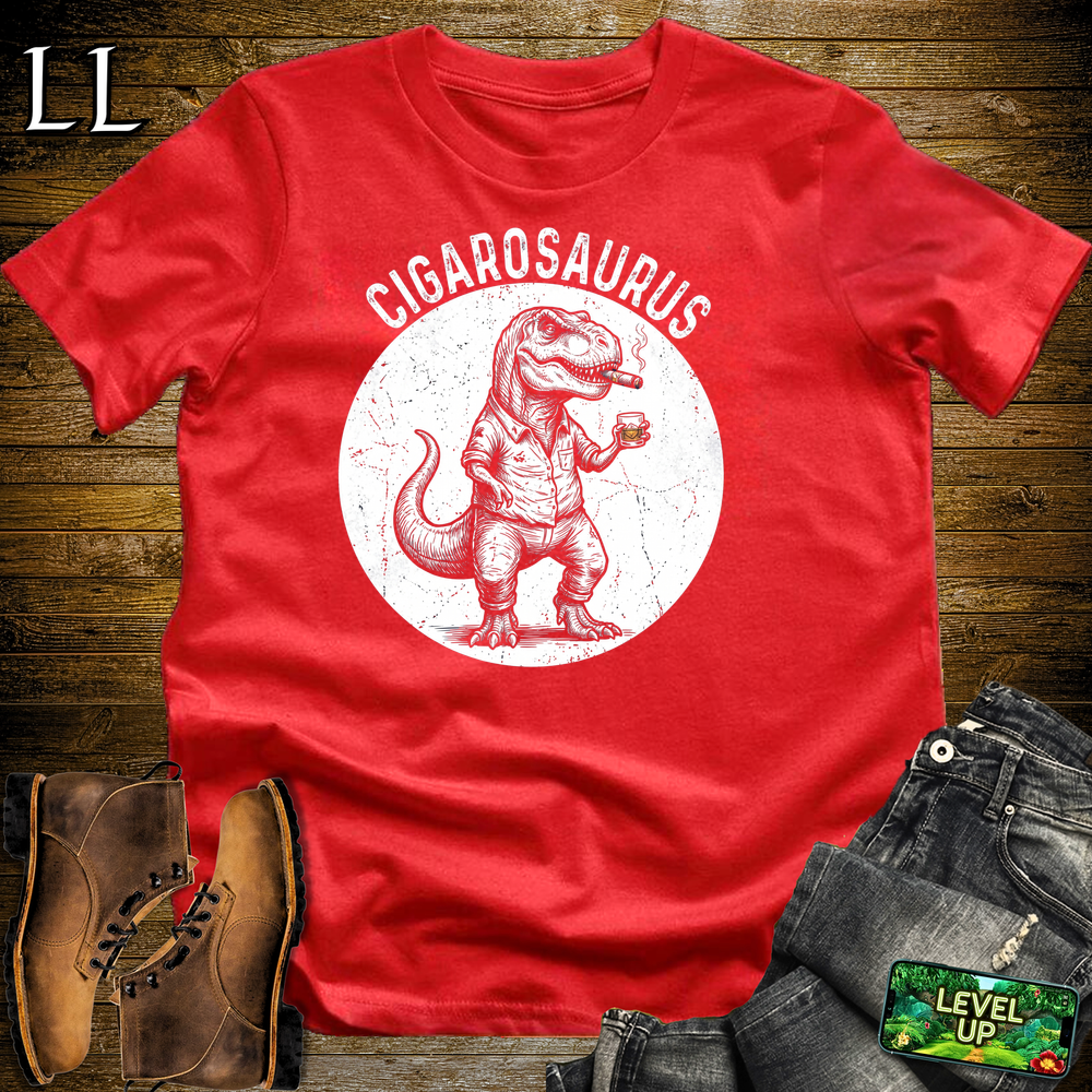 Cigarosaurus Softstyle T Shirt Red | Funny Cigar Dinosaur Tee