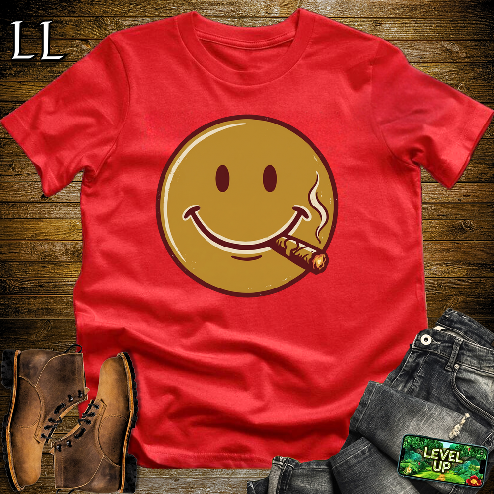 Cigar Smiley Softstyle T Shirt Red | Funny Cigar Tee
