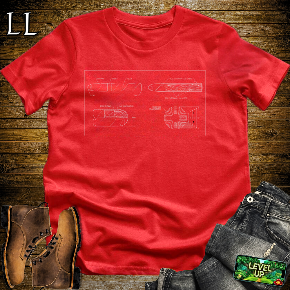Cigar Blueprint Softstyle T Shirt Red | Cigar Lover Graphic Tee