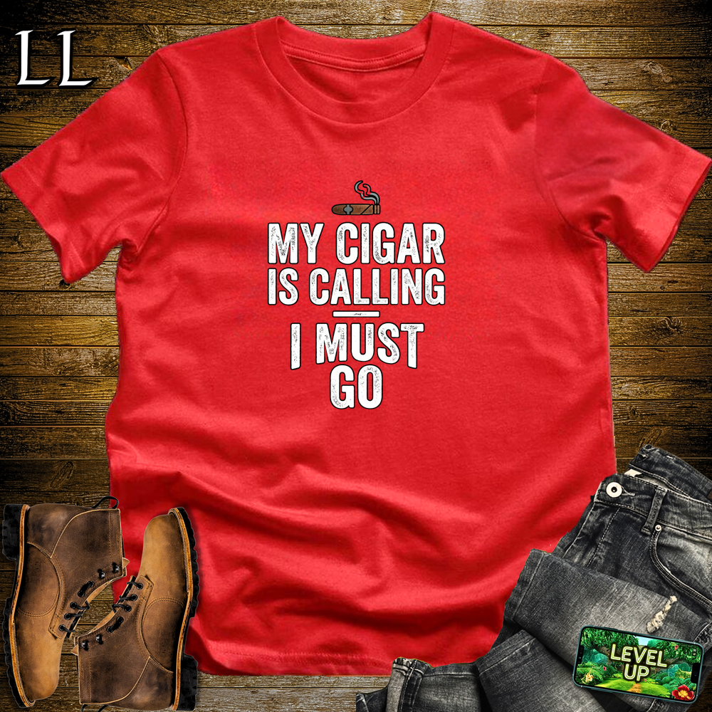 My Cigar Is Calling I Must Go Softstyle T Shirt Red | Funny Cigar Tee