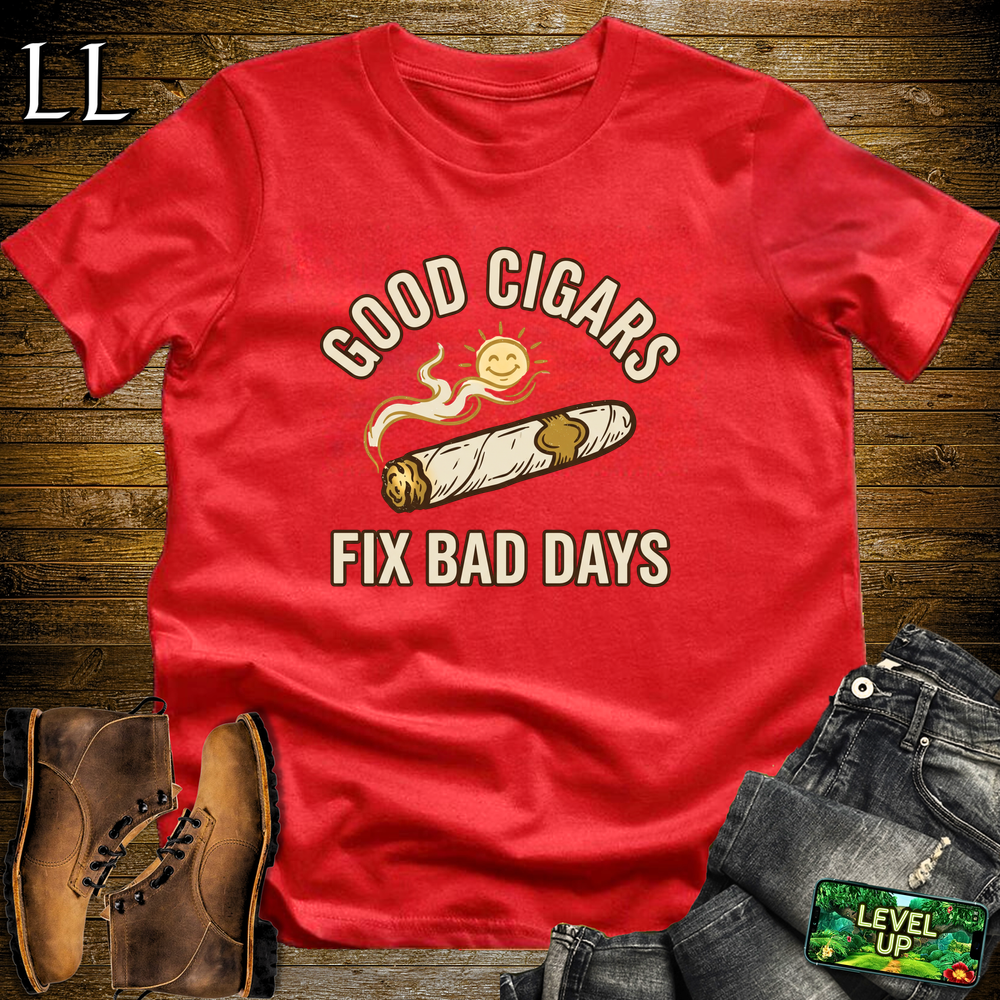 Good Cigars Fix Bad Days Softstyle T Shirt Red | Cigar Lover Tee