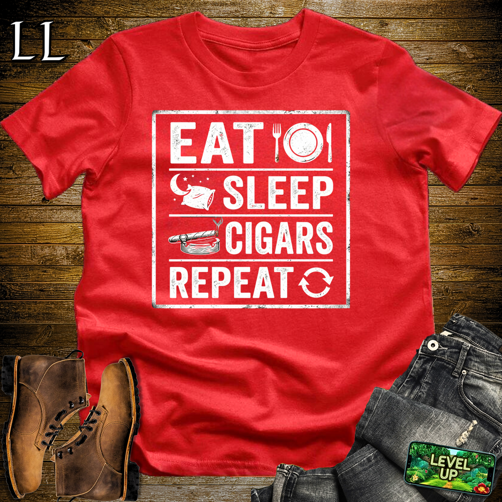 Eat Sleep Cigars Repeat Softstyle T Shirt Red | Funny Cigar Tee