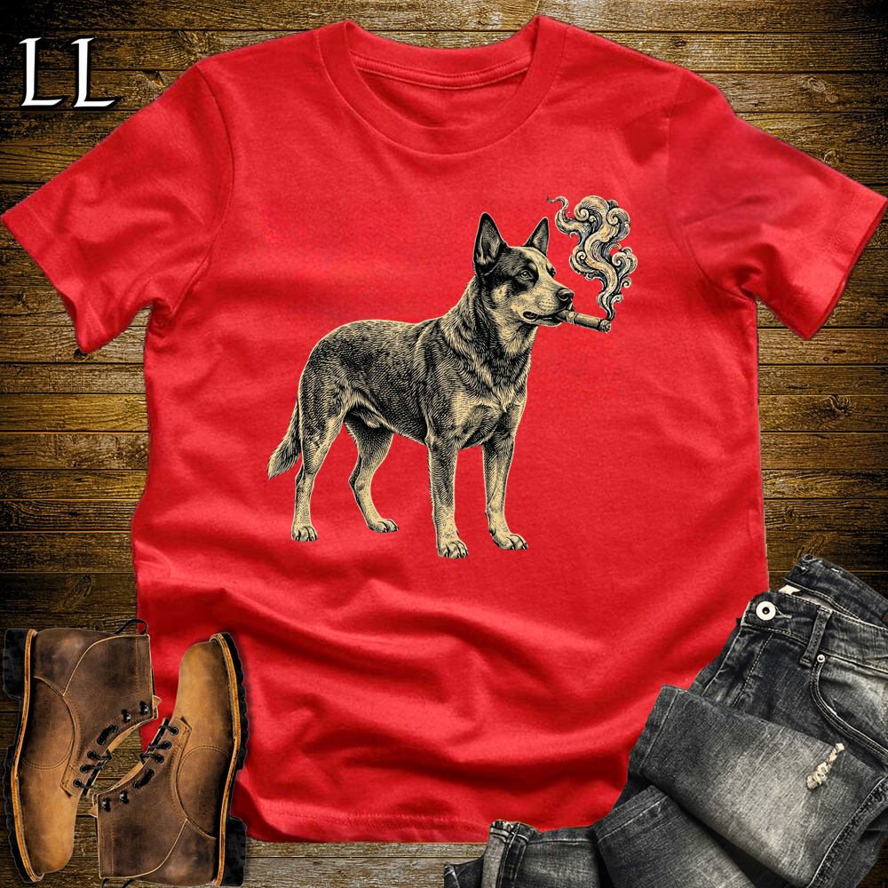 Vintage Cigar Australian Cattle Dog Softstyle T Shirt Red | Cigar Australian Cattle Dog Tee