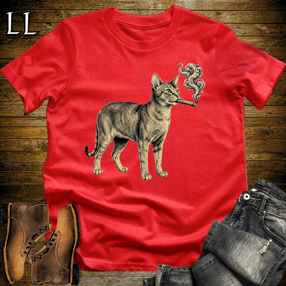 Vintage Cigar Abyssinian Cat Softstyle T Shirt Red | Cigar Abyssinian Cat Tee
