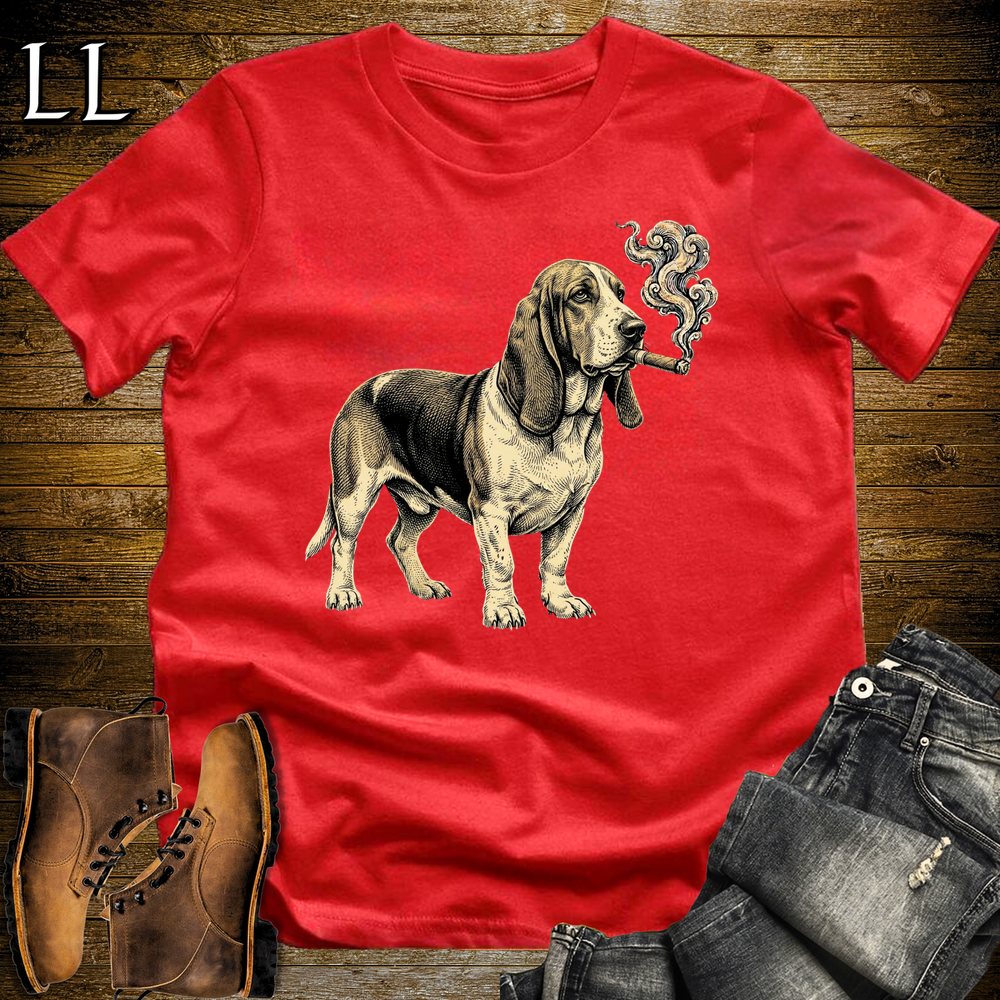 Vintage Cigar Basset Hound Softstyle T Shirt Red | Cigar Basset Hound Tee