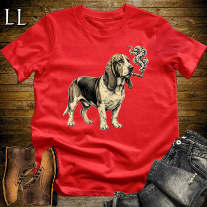 Vintage Cigar Basset Hound Softstyle T Shirt Red | Cigar Basset Hound Tee