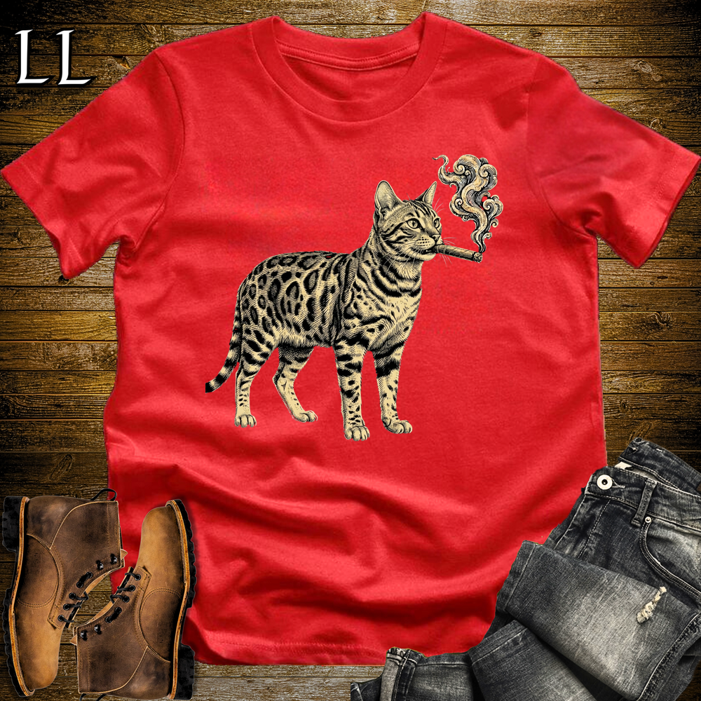 Vintage Cigar Bengal Cat Softstyle T Shirt Red | Cigar Bengal Cat Tee
