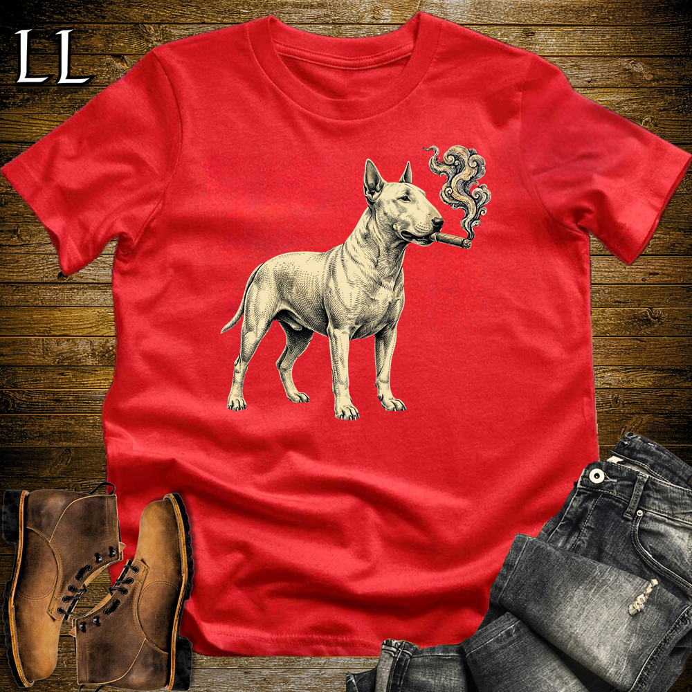 Vintage Cigar Bull Terrier Softstyle T Shirt Red | Cigar Bull Terrier Tee