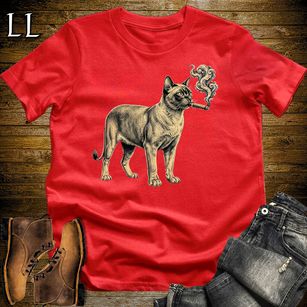 Vintage Cigar Burmese Cat Softstyle T Shirt Red | Cigar Burmese Cat Tee