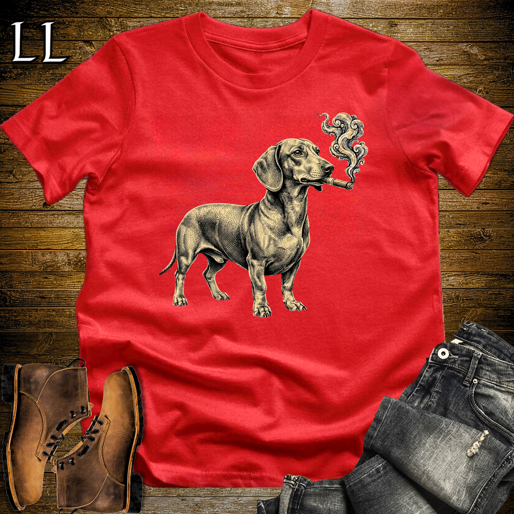 Vintage Cigar Dachshund Softstyle T Shirt Red | Cigar Dachshund Dog Tee