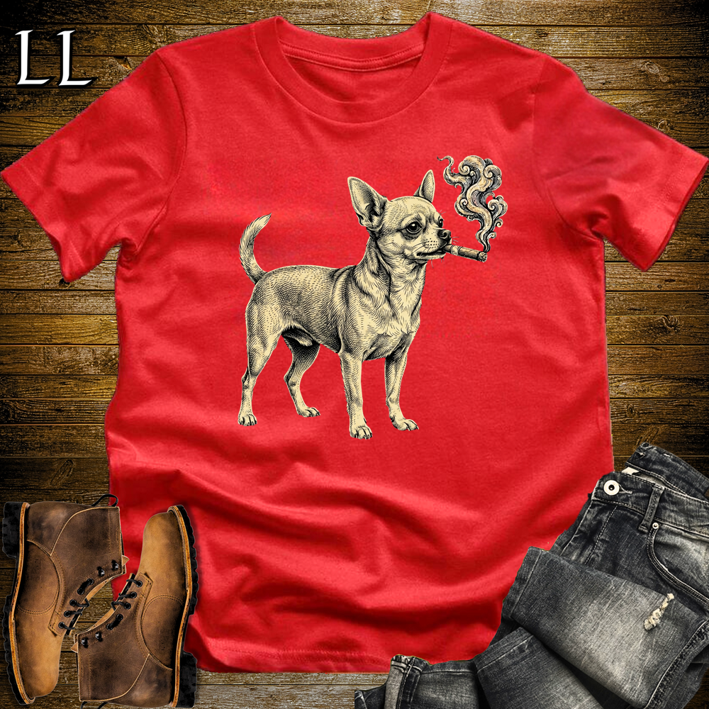 Vintage Cigar Chihuahua Softstyle T Shirt Red | Funny Dog Lover Cigar Tee
