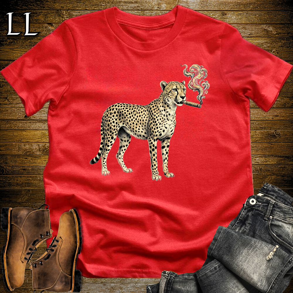 Vintage Cigar Cheetah Softstyle T Shirt Red | Funny Animal Cigar Tee