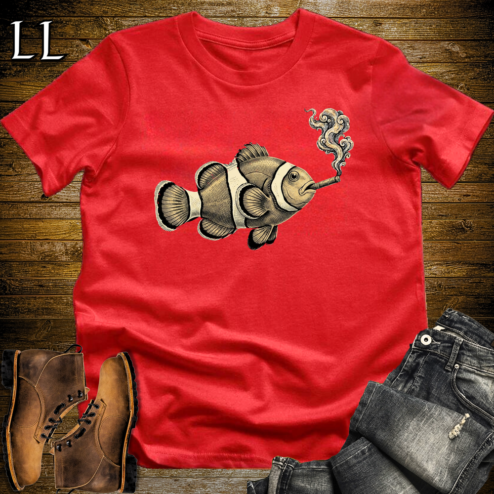 Vintage Cigar Clownfish Softstyle T Shirt Red | Funny Fish Cigar Tee