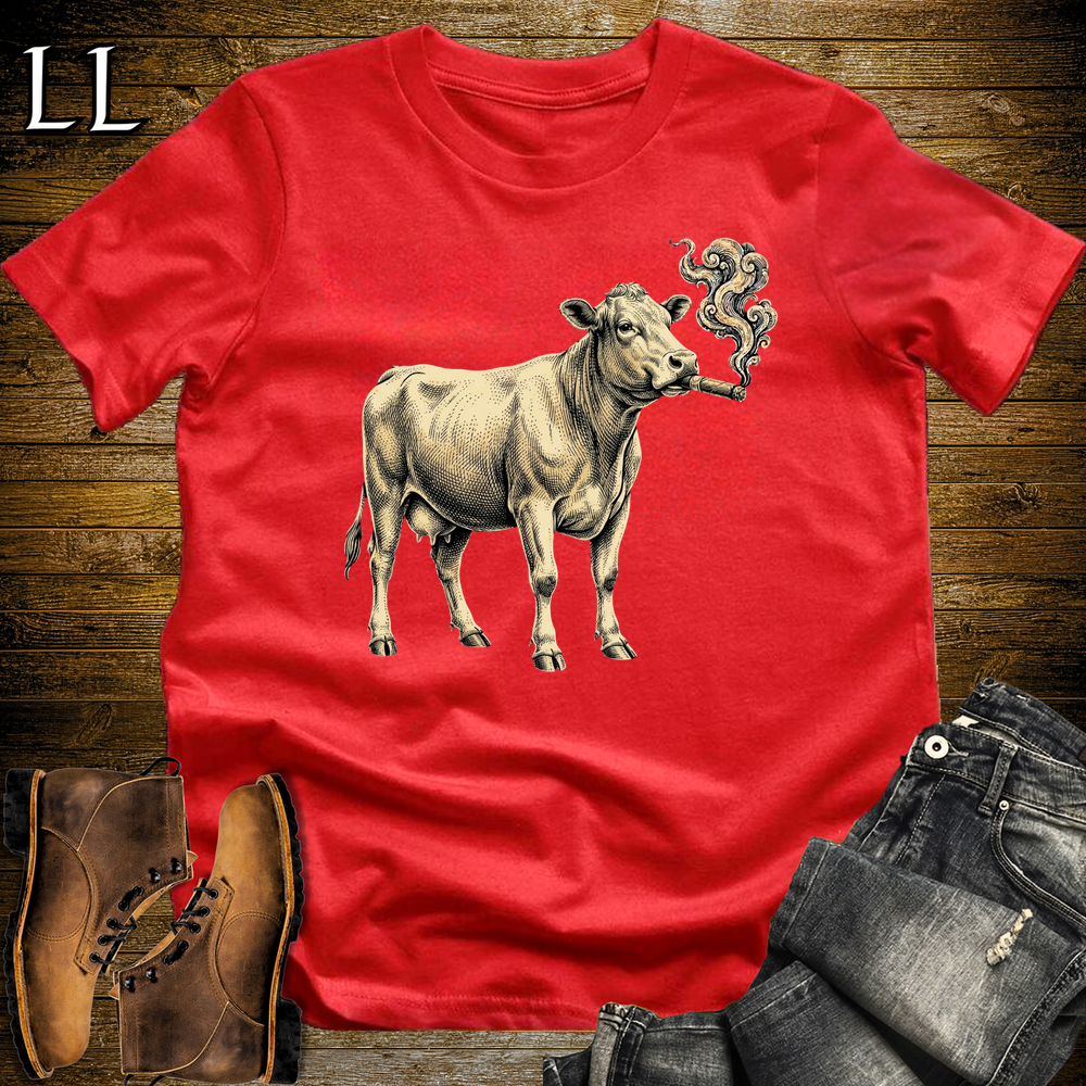Vintage Cigar Cow Softstyle T Shirt Red | Funny Animal Cigar Tee