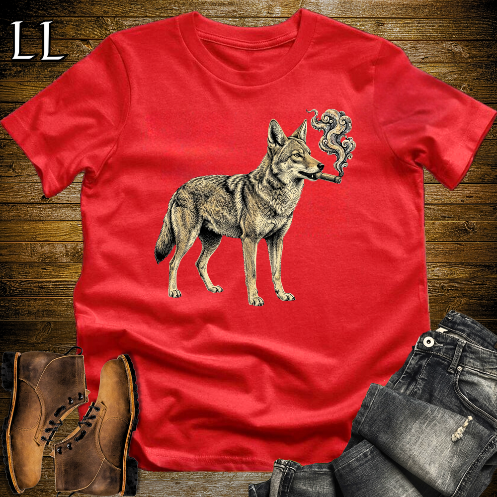 Vintage Cigar Coyote Softstyle T Shirt Red | Funny Animal Cigar Tee