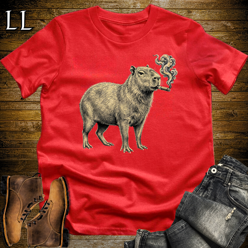 Vintage Cigar Capybara Softstyle T Shirt Red | Vintage Cigar Lover Tee