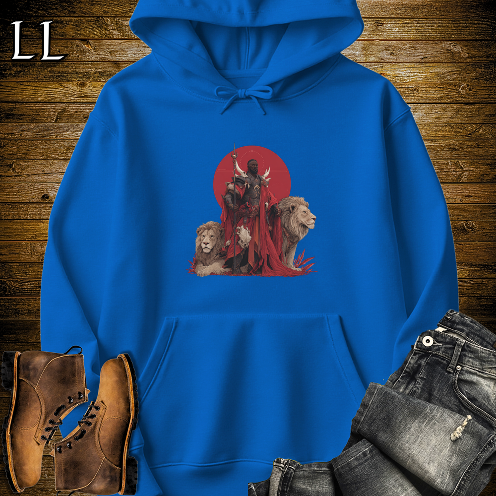 African Red Moon Lion King Hooded Sweatshirt - Royal