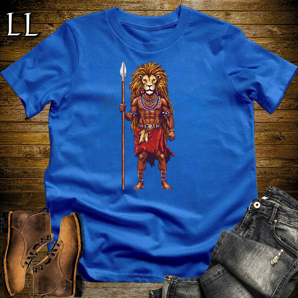 African 16 Bit Maasai Lion Slayer Royal Blue | Maasai Warrior Tee