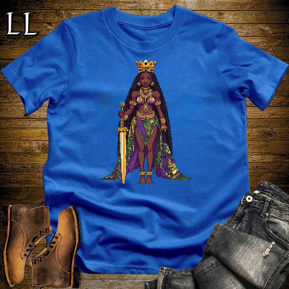 African 16 Bit Golden Sword Queen Royal Blue | African Queen Tee