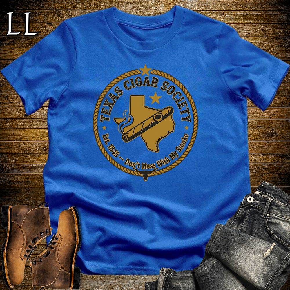 Texas Cigar Society T Shirt Royal Blue | Cigar Lover Gift