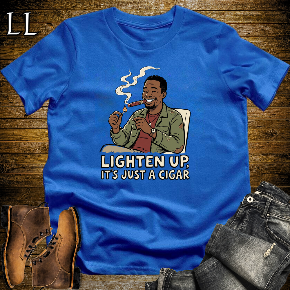 Lighten Up Cigar Softstyle Tee Royal Blue | Funny Cigar Pun Tee