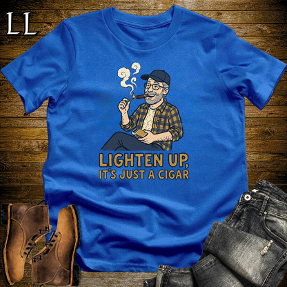 Lighten Up Blue Cigar Softstyle Tee Royal Blue | Funny Cigar Pun Tee