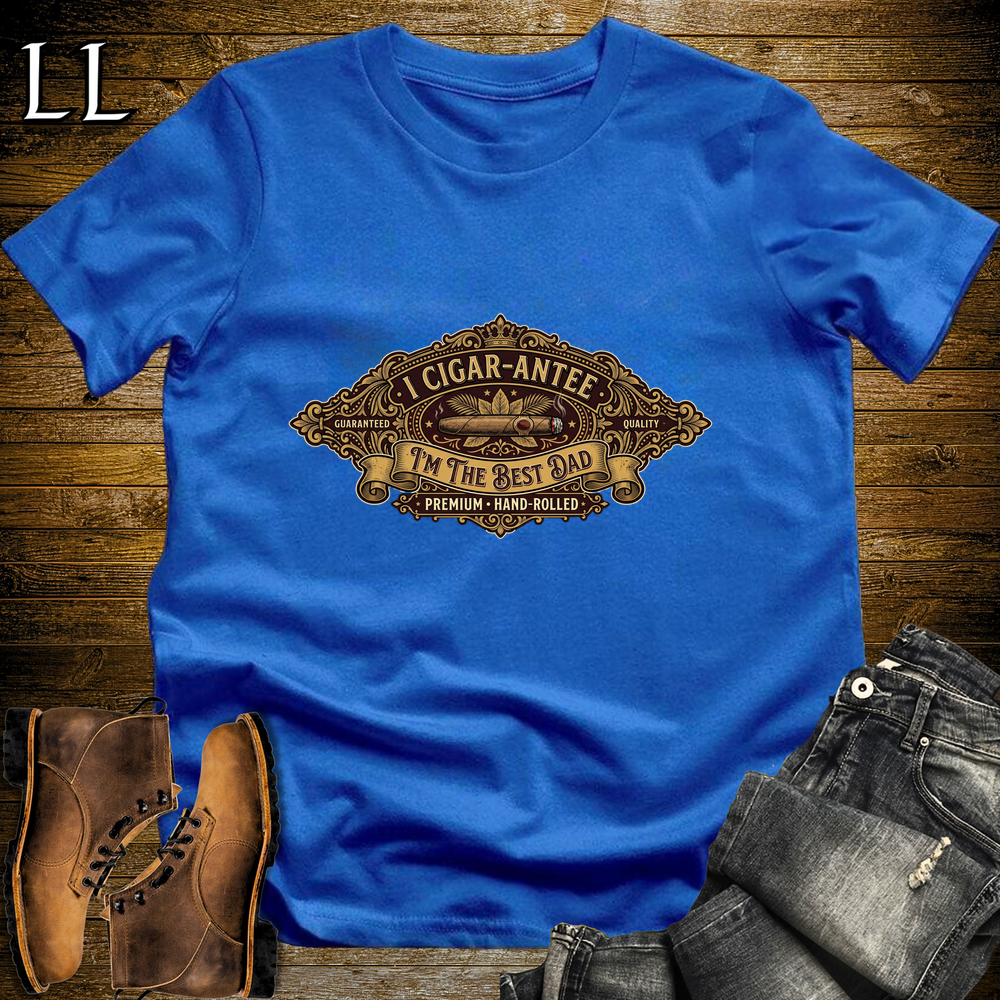 I Cigarantee Im The Best Dad Softstyle Tee Royal Blue | Funny Cigar Pun Tee