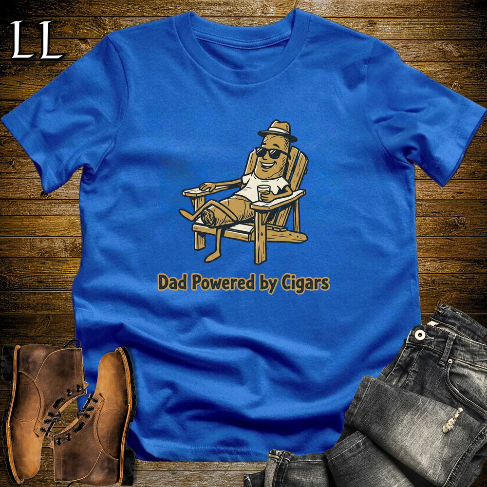 Dad Powered By Cigars Softstyle Tee Royal Blue | Funny Cigar Dad Tee