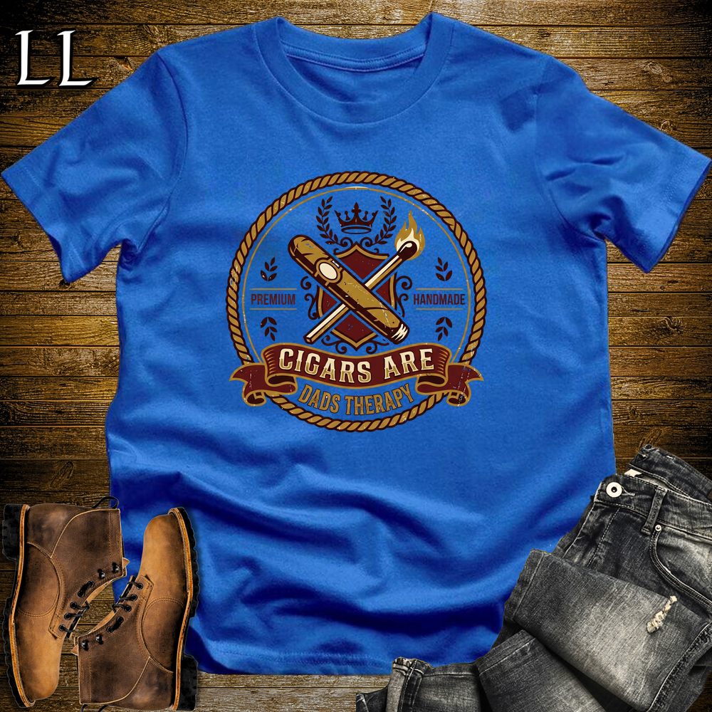 Cigars Are Dads Therapy Softstyle Tee Royal Blue | Funny Cigar Dad Tee