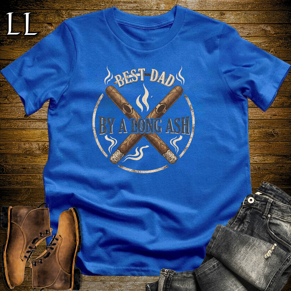 Best Dad By A Long Ash Softstyle Tee Royal Blue | Funny Cigar Pun Tee