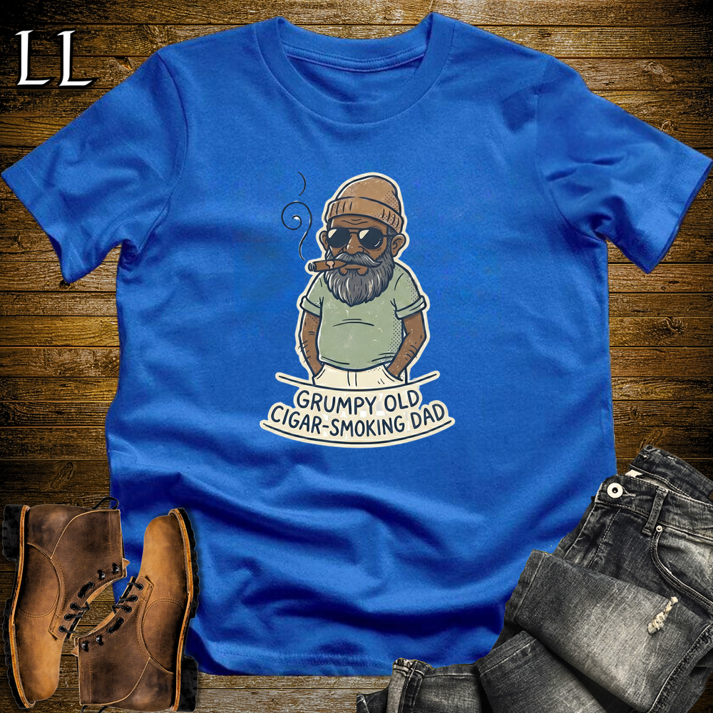 Grumpy Old Cigar Smoking Dad Softstyle Tee Royal Blue | Funny Grumpy Cigar Dad Tee