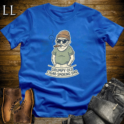 Grumpy Old Cigar Smoking Dad Tan Softstyle Tee Royal Blue | Funny Grumpy Dad Cigar Tee