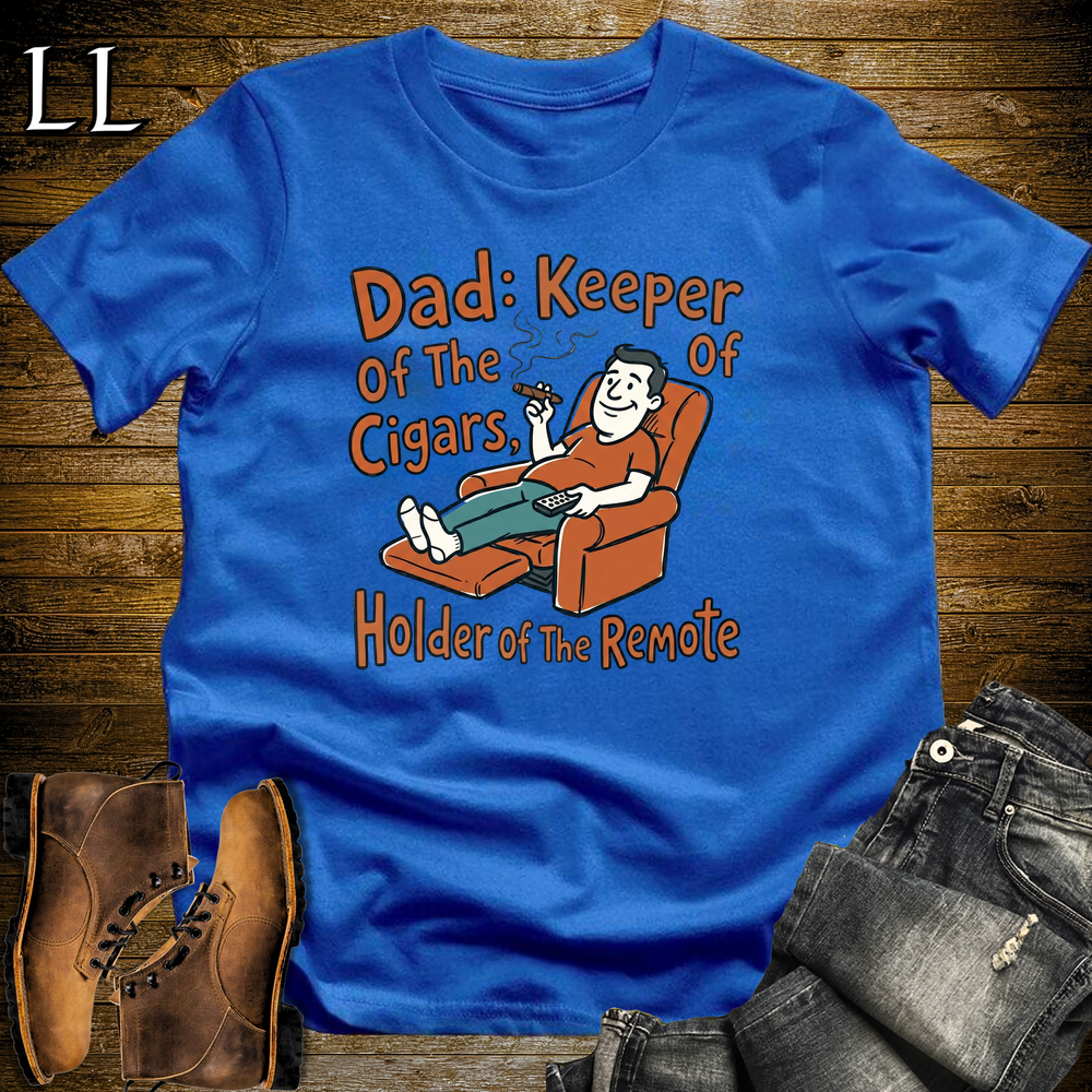 Dad Keeper Of Cigars Orange Softstyle Tee Royal Blue | Funny Cigar Dad Tee