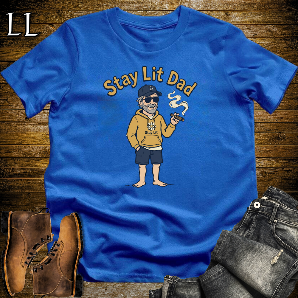 Stay Lit Dad Cigar Softstyle Tee Royal Blue | Funny Cigar Dad Tee