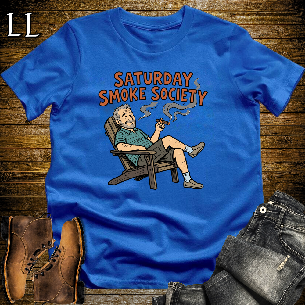 Saturday Smoke Society Orange Cigar Softstyle Tee Royal Blue | Cigar Club Tee