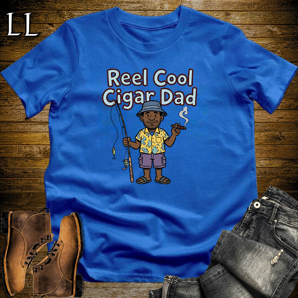 Reel Cool Cigar Dad Softstyle Tee Royal Blue | Fishing Cigar Dad Tee