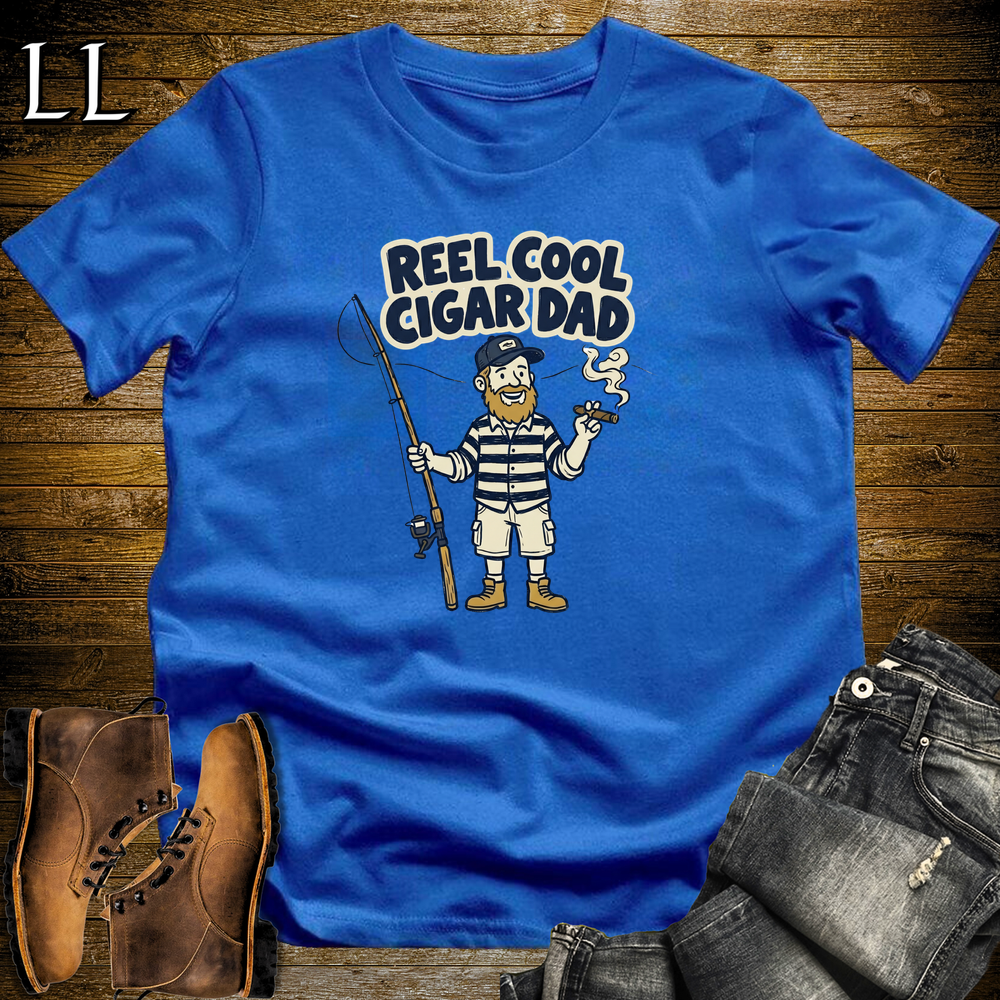 Reel Cool Cigar Dad Navy Softstyle Tee Royal Blue | Fishing Cigar Dad Tee