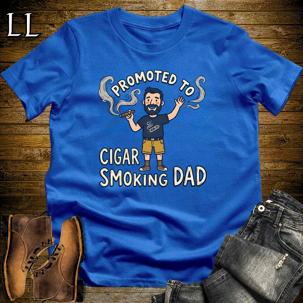 Promoted To Cigar Smoking Dad Softstyle Tee Royal Blue | New Dad Cigar Tee