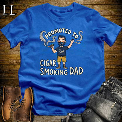 Promoted To Cigar Smoking Dad Softstyle Tee Royal Blue | New Dad Cigar Tee