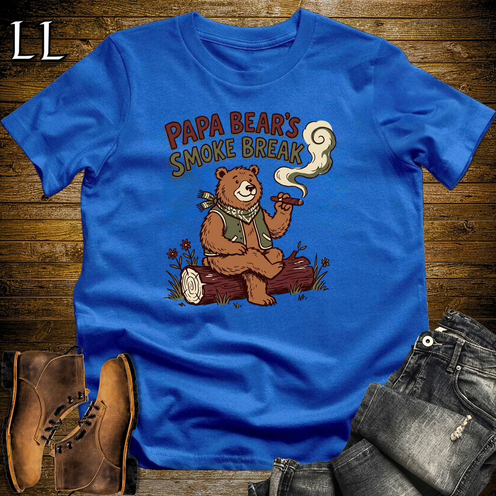 Papa Bears Smoke Break Cigar Softstyle Tee Royal Blue | Cigar Dad Bear Tee