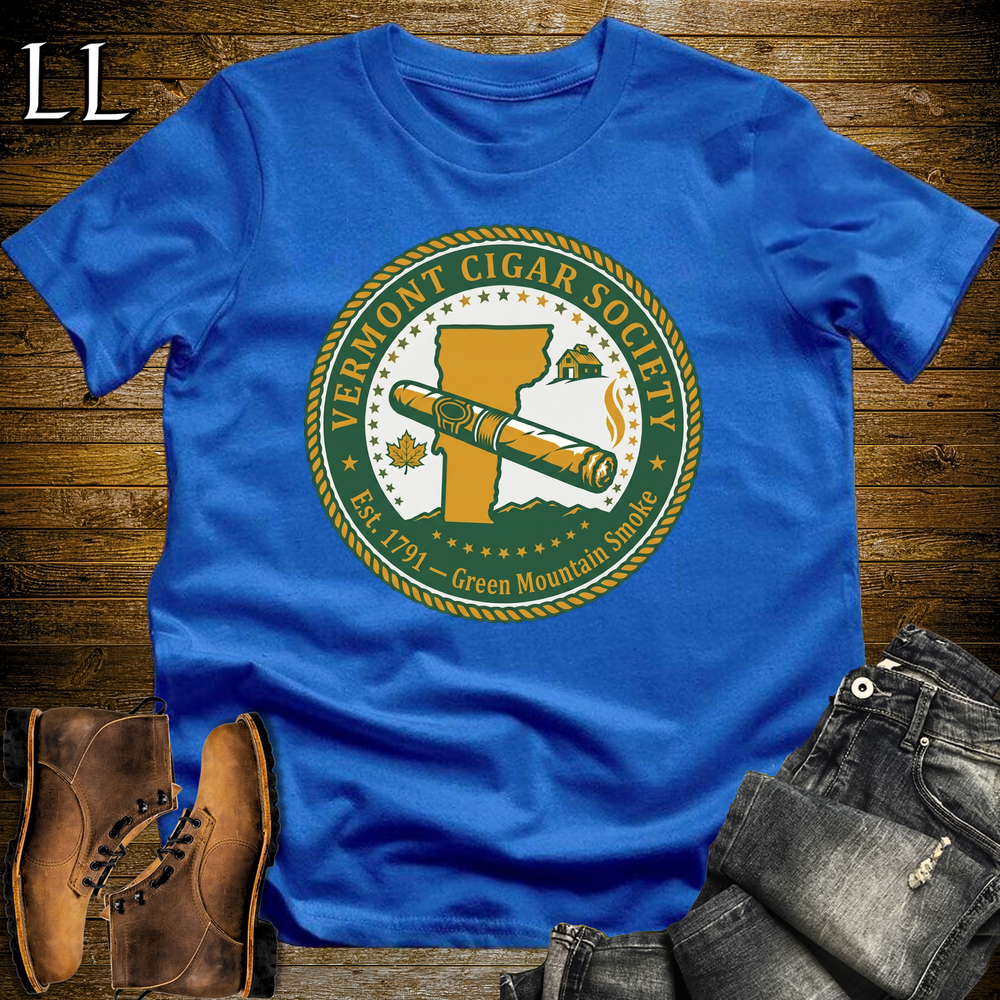 Vermont Cigar Society Softstyle T Shirt Royal Blue | Cigar Lover Gift Tee