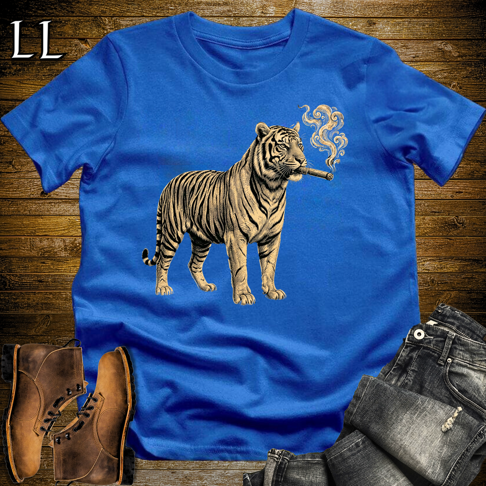 Vintage Cigar Tiger Softstyle T Shirt Royal Blue | Funny Cigar Shirt