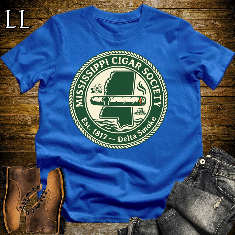 Mississippi Cigar Society Softstyle T Shirt Royal Blue | Cigar Lover Gift Tee