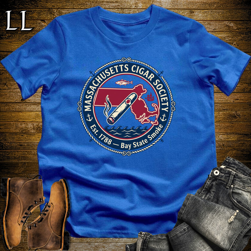 Massachusetts Cigar Society Softstyle T Shirt Royal Blue | Cigar Lover Gift Tee