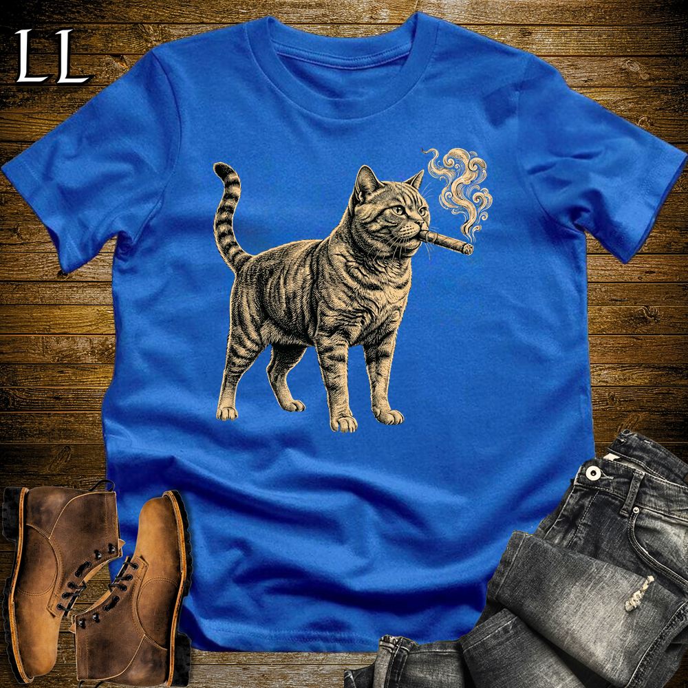 Vintage Cigar Cat Softstyle T Shirt Royal Blue | Funny Cigar Shirt