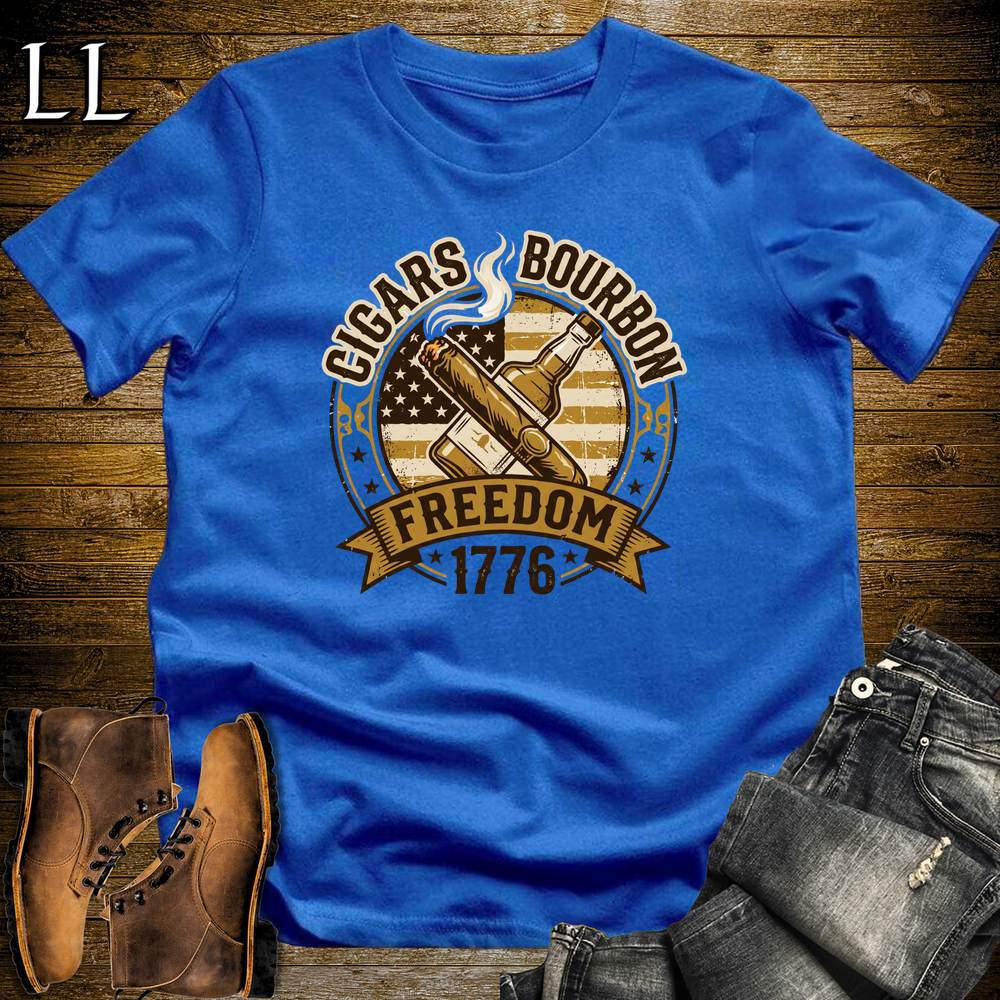 Cigars Bourbon Freedom 1776 Softstyle T Shirt Royal | Cigars Bourbon Freedom Tee