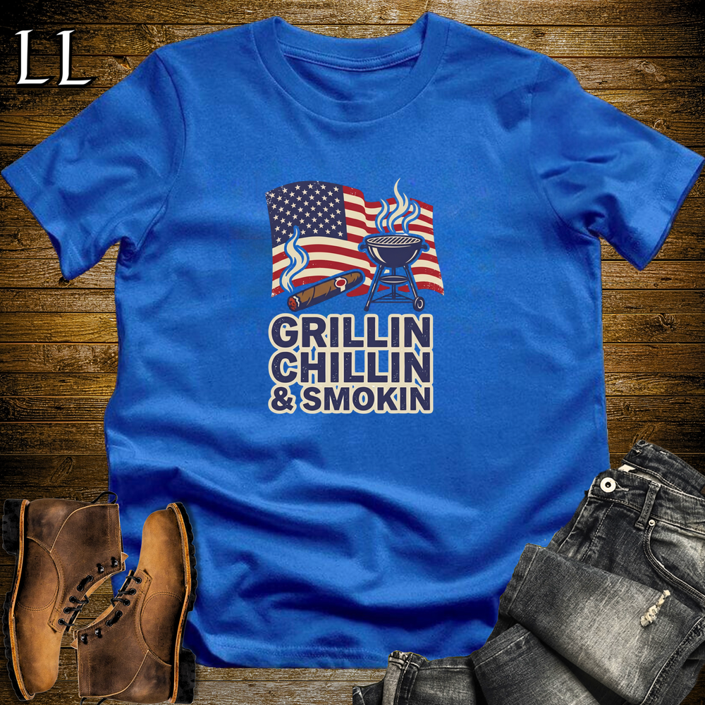 Cigar Grillin Chillin And Smokin Softstyle T Shirt Royal | Cigar BBQ Tee