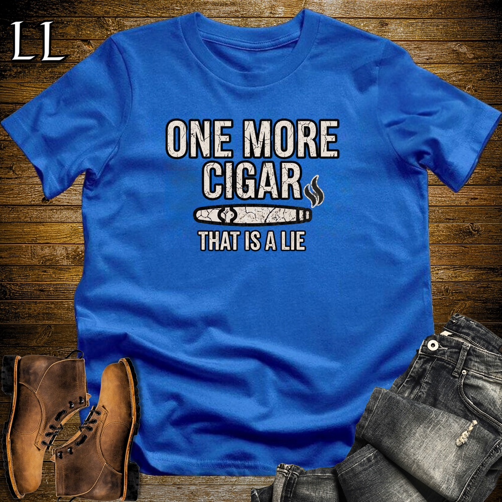 One More Cigar Lie Softstyle T Shirt Royal | Funny Cigar Tee