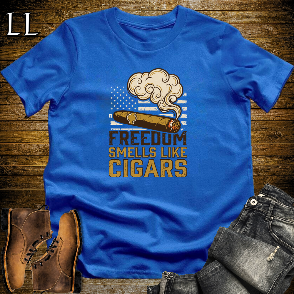 Freedom Smells Like Cigars Softstyle T Shirt Royal | Patriotic Cigar Tee