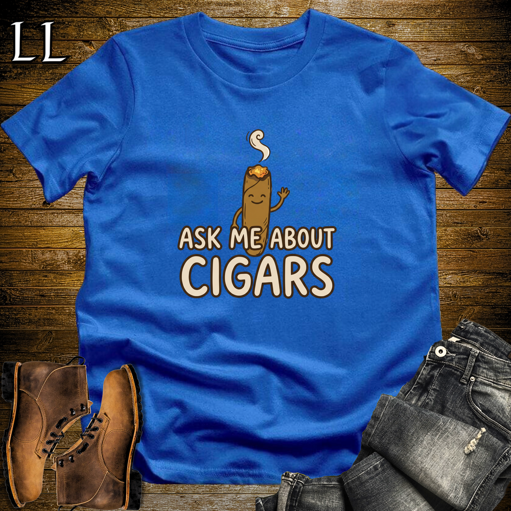 Ask Me About Cigars Softstyle T Shirt Royal | Cigar Lover Tee